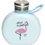 300 ml Yuvarlak Flamingo Desenli Mavi Cam Matara