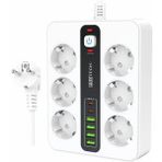 3000W Akım Korumalı 4 Usb'li ve 2 Type-C Li 6'lı Grup Priz 2 M Uzatma Kablosu Beyaz