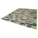 300x387 cm Kırk Yama Bej Yama Pamuklu Yün El Dokuma Modern Geometrik Etnik Eskitme Desenli Boho Oturma Odası Salon Yolluk Koridor Mutfak Halısı