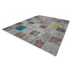 300x402 cm Kırk Yama Mavi Yama Pamuklu Yün El Dokuma Modern Geometrik Etnik Eskitme Desenli Boho Oturma Odası Salon Yolluk Koridor Mutfak Halısı