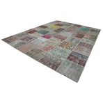 300x403 cm Kırk Yama Bej Yama Pamuklu Yün El Dokuma Modern Geometrik Etnik Eskitme Desenli Boho Oturma Odası Salon Yolluk Koridor Mutfak Halısı
