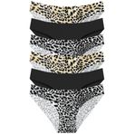 301 Kadın Dikişsiz Lazer Bikini 6'lı Külot Paketi, V1- Kahve Leopar x2, Siyah x2, Pars Leopar x2, XL