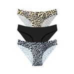 301 Kadın Dikişsiz Lazer Bikini Külot Paketi, V1- Kahve Leopar, Siyah, Pars Leopar, M