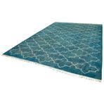 301x409 cm Geometrik Halı Turkuaz Geometrik Yün El Dokuma Modern Geometrik Etnik Eskitme Desenli Boho Oturma Odası Salon Yolluk Koridor Mutfak Halısı