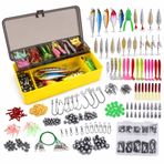 302 Parça Çantalı Balık Olta Seti, Silikon Sahte Yem Olta İğne Takımı, Kurşun Ağırlık Jig Head Kaşık Spinner Popper Minnow Kurbağa Kanca Kutulu Levrek Alabalık Tatlı Su Deniz İçin Olta Aksesuar Seti