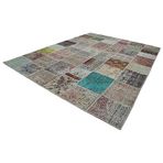 302x400 cm Kırk Yama Mavi Yama Pamuklu Yün El Dokuma Modern Geometrik Etnik Eskitme Desenli Boho Oturma Odası Salon Yolluk Koridor Mutfak Halısı