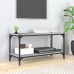 30/35 inç TV'ler için 2 Katmanlı TV Sehpası 80 cm Eğlence Merkezi Depolama Raflı Metal Çerçeve Çoğu TV ve Kanepe için İdeal Yan Gri Meşe Kaplama