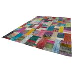 303x409 cm Kırk Yama Mavi Yama Pamuklu Yün El Dokuma Modern Geometrik Etnik Eskitme Desenli Boho Oturma Odası Salon Yolluk Koridor Mutfak Halısı