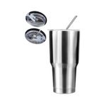 304 Çelik 900 Ml Tek Kapak Çift Kullanım Pipetli Soğuk İçecek El Termos Mug Gri