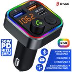 30W Pd Hızlı Şarj 5.0 Bluetooth Mp3 Çakmaklık Rgb Işıklı LED Ekran USB Araç Fm Transmitter Çakmaklık Pd Type-C Giriş