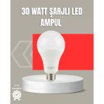 30W Şarjlı Led Ampul E27 Duy %80 Tasarruflu Soğuk Beyaz