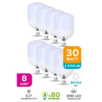 30W Tasarruflu E27 Beyaz Işık Torch Led Ampul 8 Adet