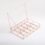 30X20X6CM 10 Bölmeli Bakır Rose Cam Kapaklı Organizer Kutu Takı Aksesuar Kolye Makyaj Düzenleyici - Beyaz