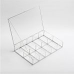 30X20X6CM 10 Bölmeli Gümüş Cam Kapaklı Organizer Kutu Takı Aksesuar Kolye Yüzük Makyaj Düzenleyici - Beyaz
