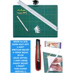 30X45 cm (A3) Kesim Matı Seti 1 Adet Kretuar Bıçağı 5 Yedek Bıçak 30 cm Cetvel 1 Adet Maket Bıçağı - Çok Renkli