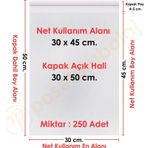 30X45+5 (30X50) Cm. 250 Adet - Şeffaf Bantlı Yapışkanlı Jelatin Poşet