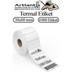 30x60 mm Barkod Etiketi Yapışkanlı 1 Adet Rulo Etiket Termal Barkot Terazi Etiketi 1000 li Barkod Yazıcılarına Uyumludur
