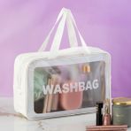 3142-1 Şeffaf - Beyaz Seyahat ve Makyaj Çantası Su Geçirmez Organizer Washbag 20X30CM