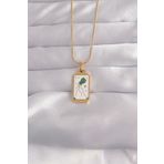316L Çelik Gold Renk Beyaz Mineli Tarot Kolye - TJ-BKO9039