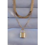 316L Çelik Gold Renk Çift Zincir Kilit Model Kolye - TJ-BKO8941