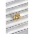 316L Çelik Gold Renk Hasır Model Kadın Yüzük 5886