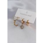 316L Çelik Gold Renk Kalp Model Zirkon Taşlı Kadın Küpe Kombini - TJ-BKP7101
