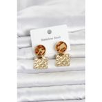 316L Çelik Gold Renk Leopar Desenli Plaka Model Kadın Küpe TG27BKP11832