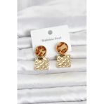 316L Çelik Gold Renk Leopar Desenli Plaka Model Kadın Küpe Tj-Bkp11832