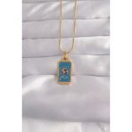 316L Çelik Gold Renk Mavi Mineli El Figür Tarot Kolye - Lisinya - 001-Renkli