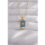 316L Çelik Gold Renk Mavi Mineli Güneş Model Tarot Kolye