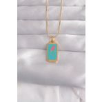 316L Çelik Gold Renk Mavi Mineli Tarot Kolye - TJ-BKO9030