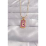 316L Çelik Gold Renk Mor Mineli El Figür Tarot Kolye - Lisinya - 001-Renkli