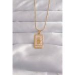 316L Çelik Gold Renk Pembe Mineli El Figür Tarot Kolye - Lisinya - 001-Renkli