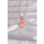 316L Çelik Gold Renk Pembe Mineli Güneş Model Tarot Kolye