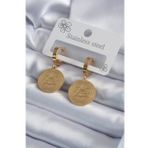 316L Çelik Gold Renk Pentagram İşleme Model Kadın Küpe - TJ-BKP7975