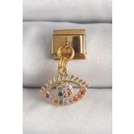 316L Çelik Gold Renk Sallantı Renkli Zirkon Taşlı Göz Model Nomination Charm