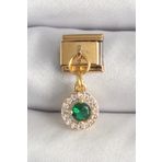 316L Çelik Gold Renk Sallantı Yeşil Zirkon Taşlı Nomination Charm