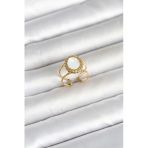 316L Çelik Gold Renk Sedefli Vintage Kadın Yüzük - Tj-Byk4171
