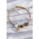 316L Çelik Gold Renk Siyah Zirkon Taşlı Yıldız Tasarımlı Ağaç Detay Nazarlı Charm Bileklik - TJ-BB6197