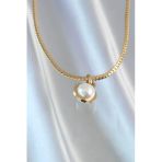 316L Çelik Gold Renk Yassı Zincir İnci Taşlı Kolye - Ebj240807w25480