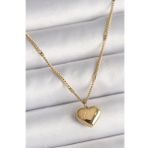 316L Çelik Gold Renk Zincir Love İşlemeli Kalp Figür Kadın Kolye - TJ-BKO9778