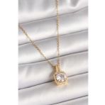 316L Çelik Gold Renk Zincir Zirkon Taşlı Kare Model Kadın Kolye - Tj-Bko9956