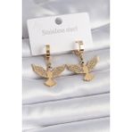 316L Çelik Gold Renk Zirkon Taşlı Anka Kuşu Model Kadın Küpe - Lisinya - 001-Renkli