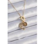 316L Çelik Gold Renk Zirkon Taşlı Ay Yıldız Model Charm Model Kadın Kolye - Tj-Bko9312