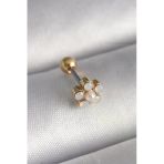 316L Çelik Gold Renk Zirkon Taşlı Çiçek Model Tragus Piercing 5886