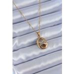 316L Çelik Gold Renk Zirkon Taşlı Kadın Kolye - TJ-BKO7635