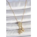 316L Çelik Gold Renk Zirkon Taşlı Sallantı Melek Figür Charm Kadın Kolye - Lisinya - 001-Renkli
