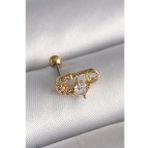 316L Çelik Gold Renk Zirkon Taşlı Toplu İğne Tragus Piercing - Tj-Pr1274