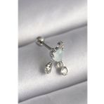 316L Çelik Gümüş Renk Beyaz Minelik Kalp Sallantı Zirkon Taş Detay Tragus Piercing - Tj-Pr1229