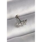 316L Çelik Gümüş Renk Dal Model Zirkon Taş Detaylı Tragus Piercing Vice1395 3644